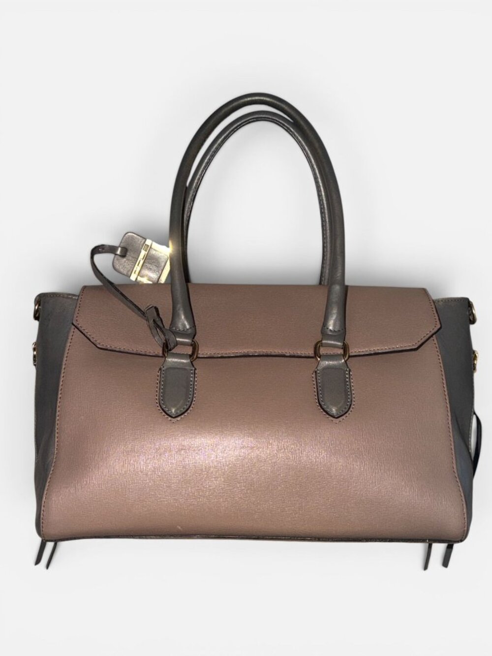 INNUE Flap Satchel Mauve Grey Colorblock Saffiano Leather 3-Way Bag Italy Made - Picture 4 of 13